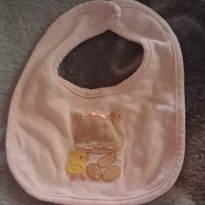 Charming Pink Baby Bib with Bear and Duck Design